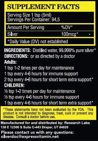 32 oz Total Silver Doc Colloidal Silver Hydrosol Mineral Supplement - Immune Support with Bio-Available Molecules