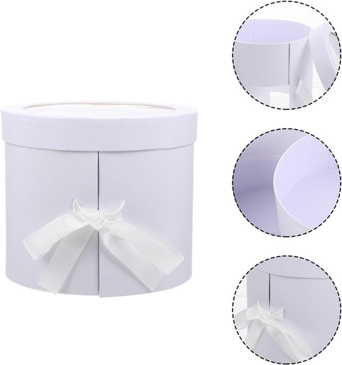 Packaging balacoo Double Layer round Flower Box for Fresh Flower Arrangement, White Floral with Lid, Suitable