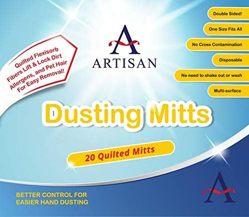 Artisan DUSTING MITT Replaces Microfiber Cloths, Grabs Dust and Pet Hair, 20 Dual-Sided Disposable Mitts