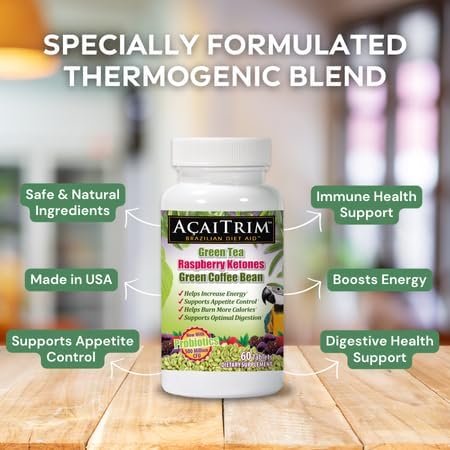 AcaiTrim Weight Loss Supplement | 60 Acai Berry Capsules with Green Tea, Green Coffee, Raspberry Ketones & Probiotics
