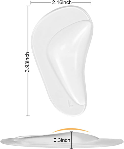 6 Pairs Gel Arch Support Cushions for Men & Women, Reusable Shoe Insoles for Flat Feet, Relieve Pressure and Pain