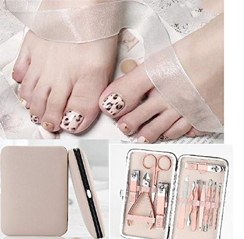 Manicure Set, 12 In 1 Stainless Steel Professional Pedicure Kit with Pink Leather Travel Case
