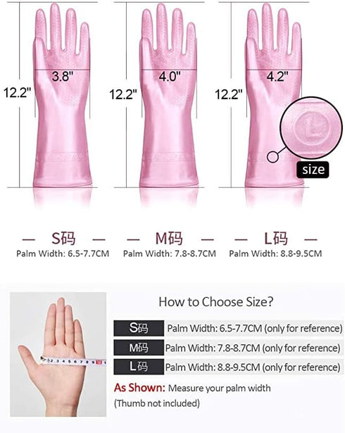 Alimat PluS 2 Pack Reusable Cleaning Gloves, Latex Free Dishwashing Gloves with Cotton Flock Liner