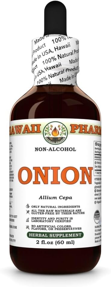 Hawaii Pharm Onion (Allium Cepa) Dry Bulb Glycerite, All Natural, Vegan, Lab Tested Alcohol-Free