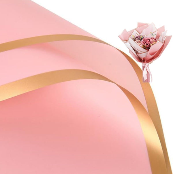 Pure Color Gold Edge Flower Wrapping Paper, 20 Sheets Waterproof 23x23Inch for Valentine's Day DIY Crafts