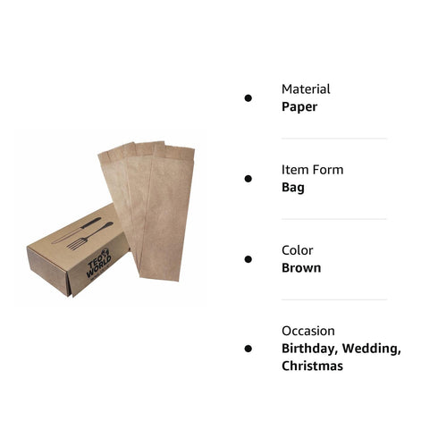 100 Pack Brown Kraft Paper Bags, 2.75 x 10 inches, Plain Bag Kitchen Cutlery Utensils Holder for Events