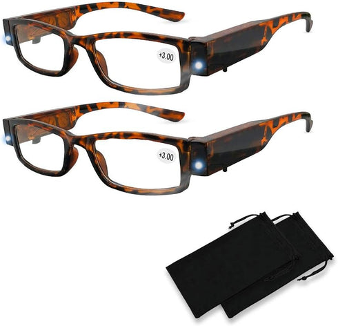 Bright LED Readers with Lights, Lighted Magnifier Reading Glasses for Nighttime Use (+3.0)