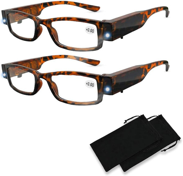 Bright LED Readers with Lights, Lighted Magnifier Reading Glasses for Nighttime Use (+3.0)
