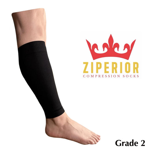 Ziperior 20-30 mmHg Inside Leg Compression Shin Calf No Foot Zipper Sleeves (Black, Small-Medium)
