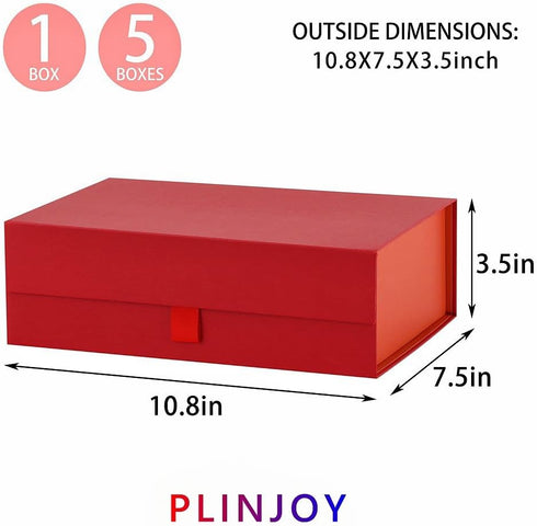 5 Pcs Red Magnetic Gift Box for Presents, 10.8x7.5x3.5 Inches, Luxury Collapsible Box for Wedding, Birthday
