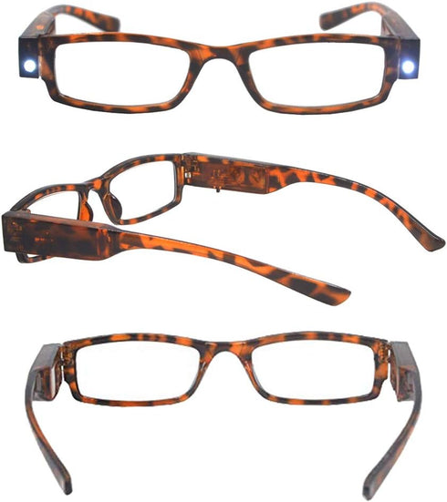 Reading Glasses with Light, Bright LED Readers, Lighted Magnifier Eyewear for Nighttime Reading, +200
