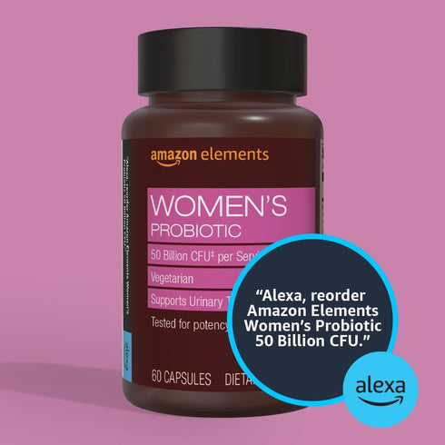 Amazon Elements Women's Probiotic 50 billion CFU per serving, vegetarian, Supports Urinary Track and Vaginal Health