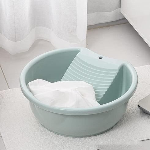 SOUJOY 2 Pack Washboard Basin: Plastic Non-Slip Washtub with Integrated Washboard for Hand Washing Clothes.