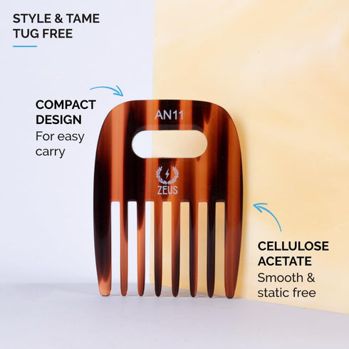 ZEUS Afro Hair Pick for Men & Women, Wide-Tooth Detangling Comb for Curly Hair, Beards, Natural Styles