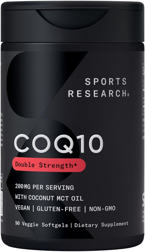 Sports Research Vegan CoQ10 200mg - 90 Count Softgels, Vegan Certified, Non-GMO Verified, Gluten-Free