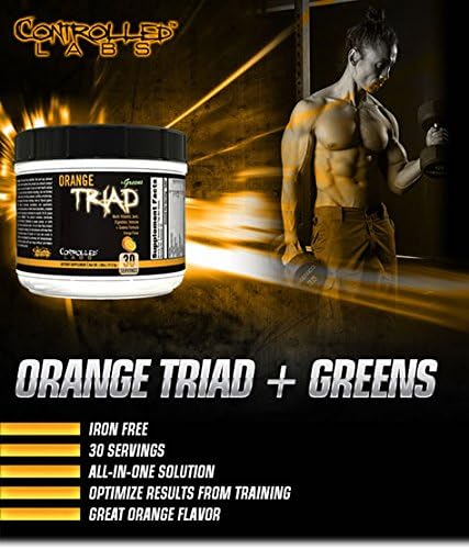 CONTROLLED LABS Orange Triad Plus Greens Sports Supplement for Men and Women, 30 Servings, Iron Free