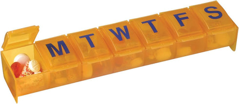 EZY DOSE Weekly (7-Day) Pill Case, Medicine Planner, Large Contoured Compartments, Amber Lids