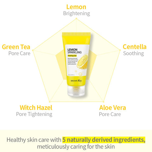 SECRETKEY Lemon Sparkling Peeling Gel, Deep Cleansing Exfoliation, 4.05 oz / 120 ml for Sensitive Skin