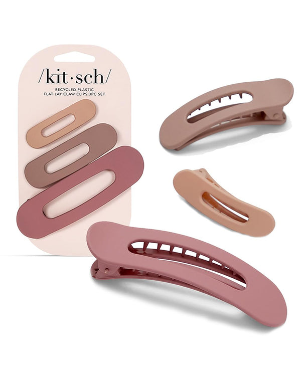 Kitsch 3pc Flat Hair Clips for Women, Terracotta Recycled Lay Flat Claw Clips for Thick Hair