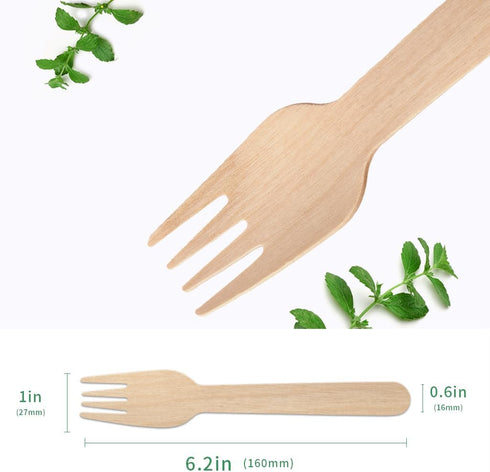 Disposable Wooden Forks, 100 PCS Eco-friendly Forks Recycling Wood Utensils Disposable Cutlery Fork for Eating, Outdoor Camping, Party, Picnics, Weddings, Dinner Events by Eacpokc
