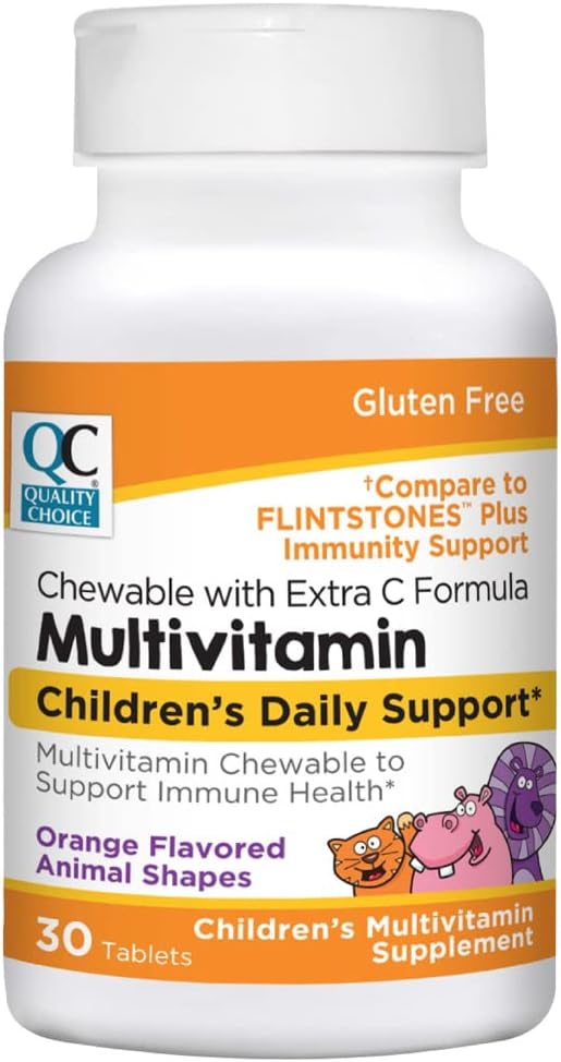 Quality Choice Chewable Animal Shaped Children's Multivitamin | Extra Vitamin C, 30 Count Bottle
