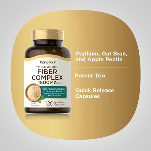Piping Rock Fiber Complex | 1500mg | 120 Capsules | Triple Action Fiber with Psyllium, Oat Bran & Apple Pectin | Non-GMO