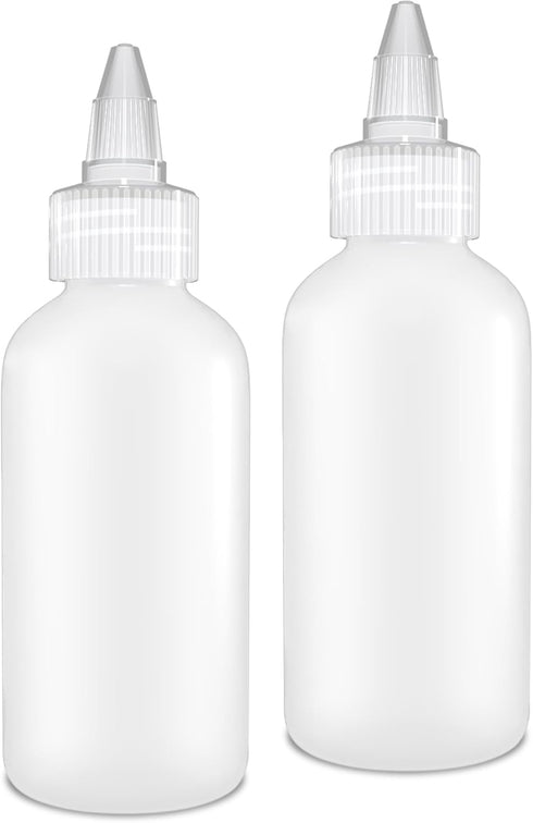 BRIGHTFROM Twist Top Applicator Bottles, 4 OZ Squeeze Plastic Bottles, Clear Nozzle - Multi Purpose (Pack of 2)