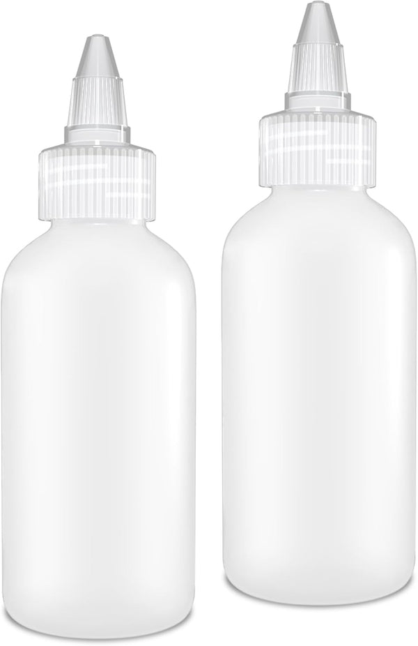 BRIGHTFROM Twist Top Applicator Bottles, 4 OZ Squeeze Plastic Bottles, Clear Nozzle - Multi Purpose (Pack of 2)