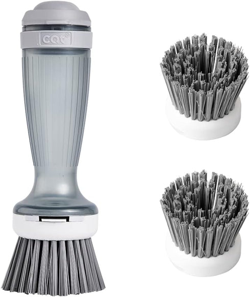 CQT Dish Brush with Soap Dispenser for Dishes, Kitchen Sink, Pot Scrubbing, 1 Brush 2 Refills