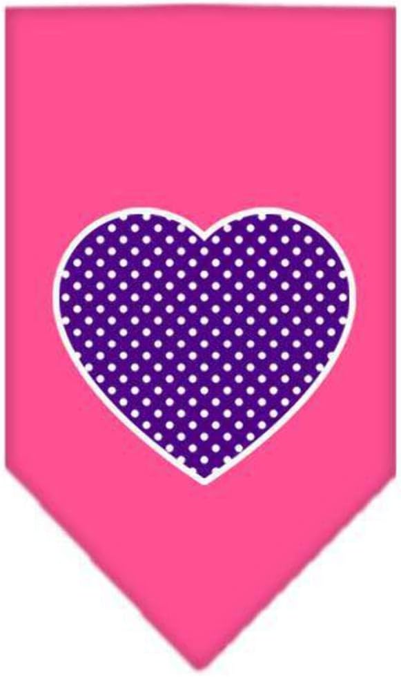 Mirage Pet Products Large Purple Swiss Dot Heart Screen Print Bandana, Navy Blue