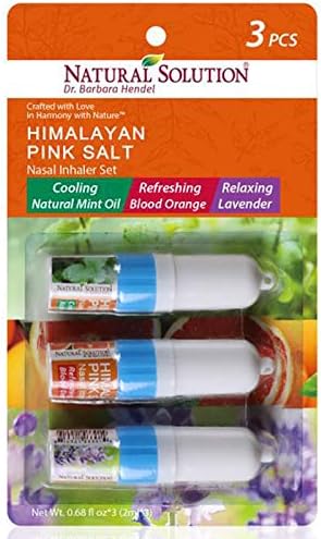 Natural Solution Himalayan Pink Salt Nasal Inhaler Aromatherapy with Essential Oils, 3 Pack for Breathing Relief