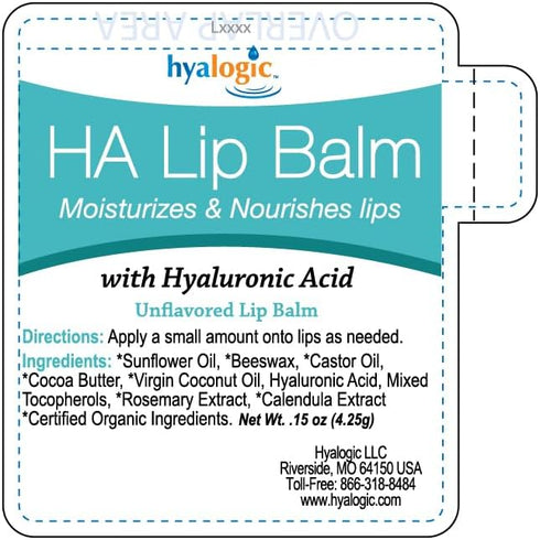 Hyalogic HA Lip Balm - Unflavored, 4.25g Stick - Hyaluronic Acid & Organic Coconut Oil for Dry Lips