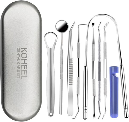 KOHEEL Dental Tools Set, 8 Count with Metal Case, Oral Care Hygiene Kit, Remove Plaque, Tartar Scraper