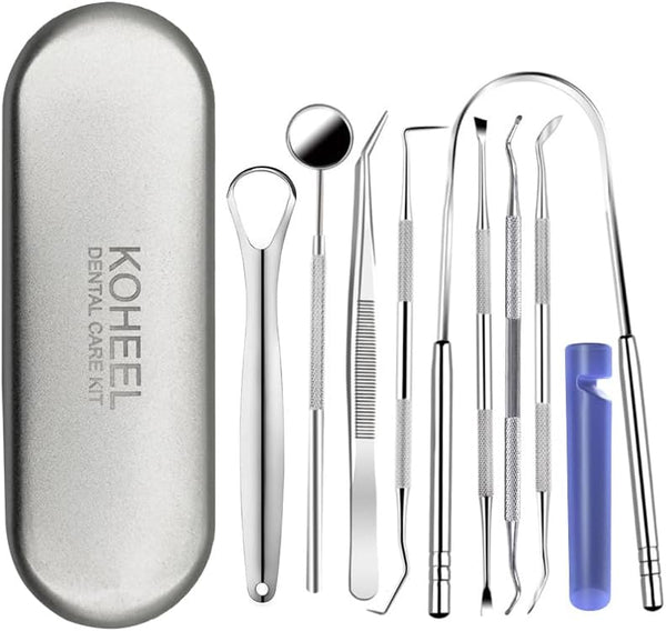 KOHEEL Dental Tools Set, 8 Count with Metal Case, Oral Care Hygiene Kit, Remove Plaque, Tartar Scraper