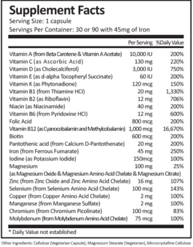 ProCare Health Once Daily Bariatric Multivitamin, 90 Count, 45mg Iron, Capsule
