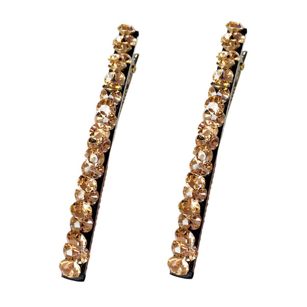 Vpang 2 Pcs Shiny Rhinestone Diamond Barrette Clip, Duckbill Alligator Hair Accessories for Women (Champagne)