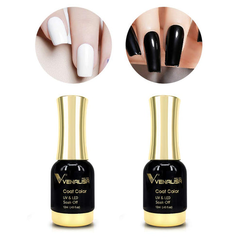 VENALISA 2Pcs Black White Gel Nail Polish Kit, Soak Off UV LED Nail Art Starter Manicure Salon DIY at Home