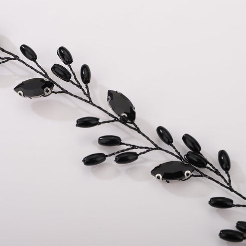 Kercisbeauty Black Rhinestones Beads Headband, Handmade Hair Accessories for Women and Girls, Wedding Bridal
