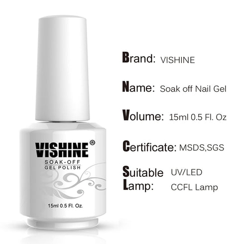 Vishine Gelpolish Long-lasting Gel Nail Polish, Shiny Color Soak Off UV LED, Glitter Silver (1853)