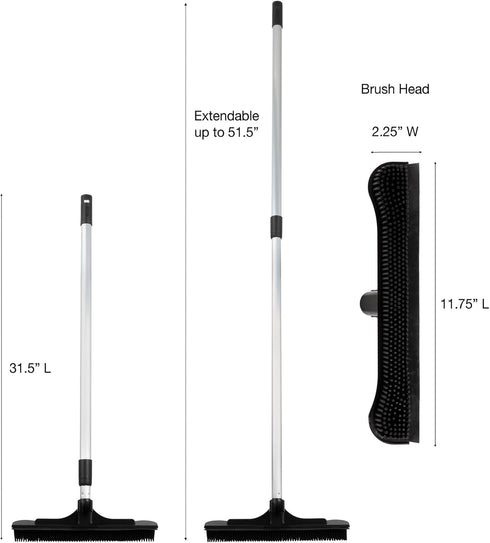 Extendable Salon Broom, ForPro Professional Collection Non-Scratch Rubber Bristles, Aluminum Handle Adjustable to