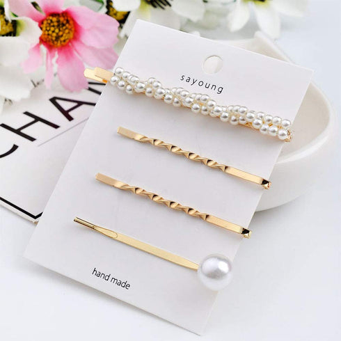 WHITEBRIDGE 12pcs Vintage Pearl Hair Bobby Pins, Metallic Flower Barrettes Hair Clips for Women and Girls
