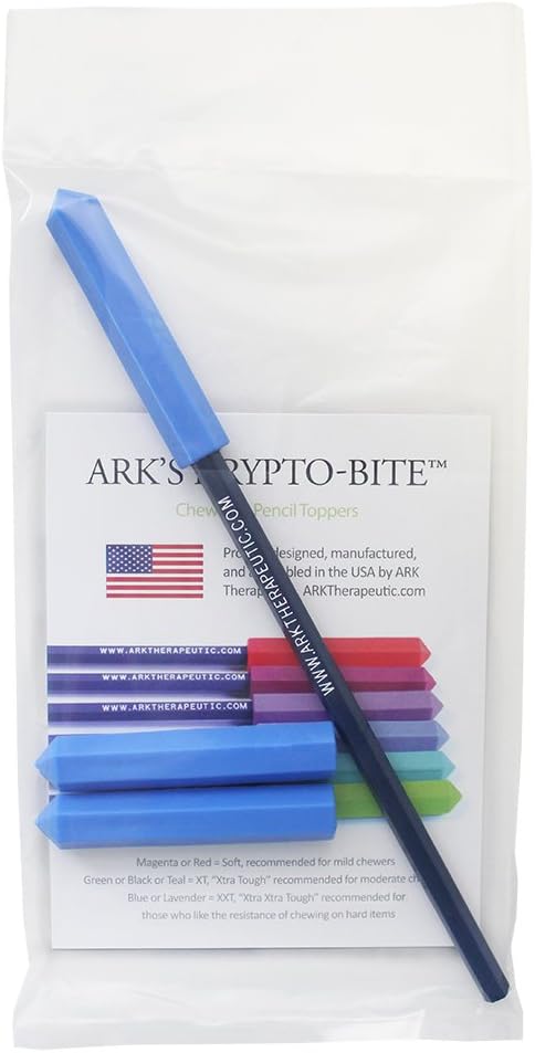 ARK's Krypto-Bite Pencil Topper Chewable Tubes - Made in The USA, 3 Pack, Xtra Xtra Tough, Blue