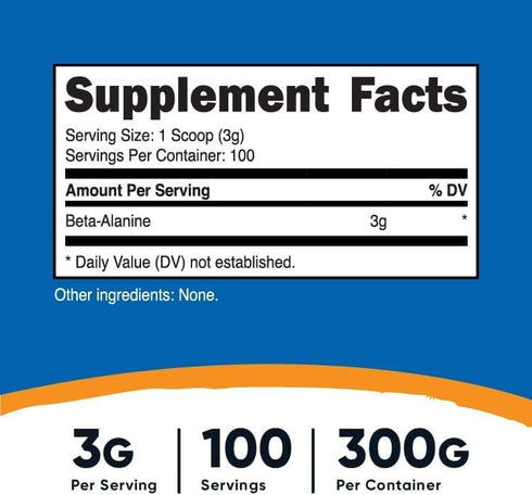 Nutricost Beta Alanine Powder 300 Grams (10.7oz) - 3 Grams Per Serving