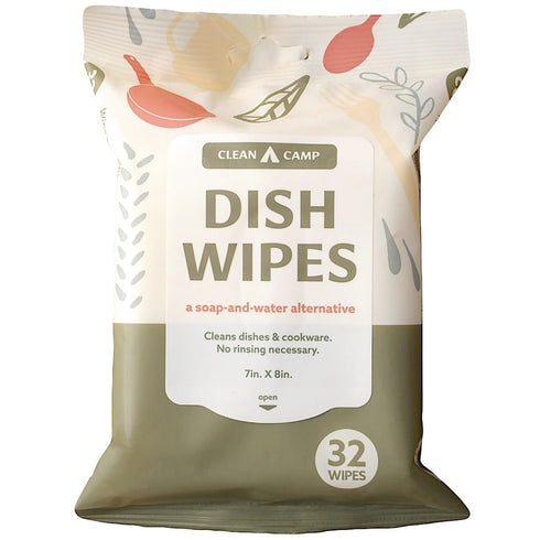 Dish Wipes | 100% Biodegradable Pre-Moistened Food-Safe Camp Kitchen Wipes | 32 ct, Pack of 1