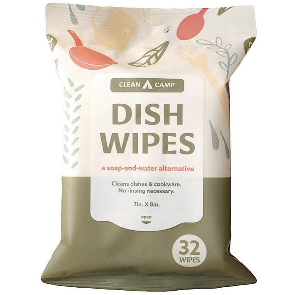 Dish Wipes | 100% Biodegradable Pre-Moistened Food-Safe Camp Kitchen Wipes | 32 ct, Pack of 1