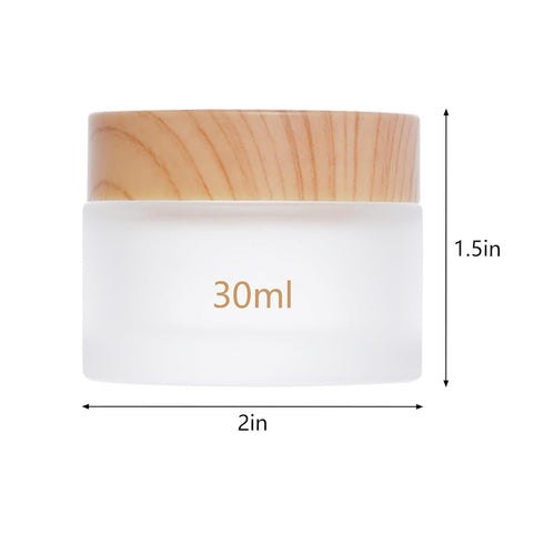 6Pcs Glass Cosmetic Containers with Wood Grain Lid Refillable Cosmetic Jar Frosted Glass Cream Container with Leak-proof Lid Empty Makeup Jar for Lotions,Creams,Scrub Cream,Home,Travel(30ml)