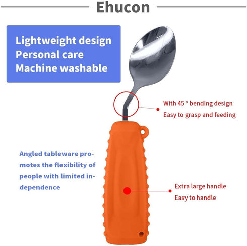 Adaptive Weighted Silverware Utensils, Angled Spoon for Hand Tremors, Non-Slip Easy Grip Handles for Eating