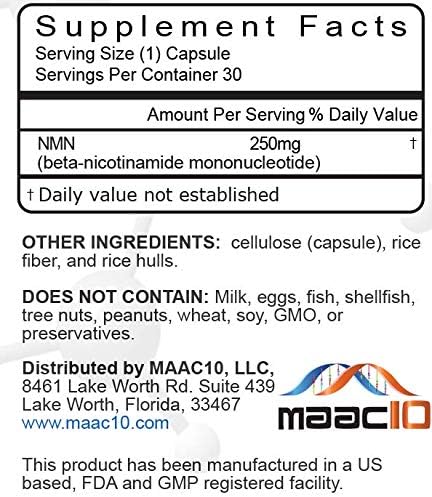 MAAC10 250mg (30 250mg NMN Supplement Capsules - Genuine NMN Nicotinamide Mononucleotide NAD+ Supplement, Stabilized