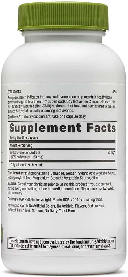 GNC SuperFoods Soy Isoflavone Concentrate, 90 Capsules, Supports for Bone and Heart Health