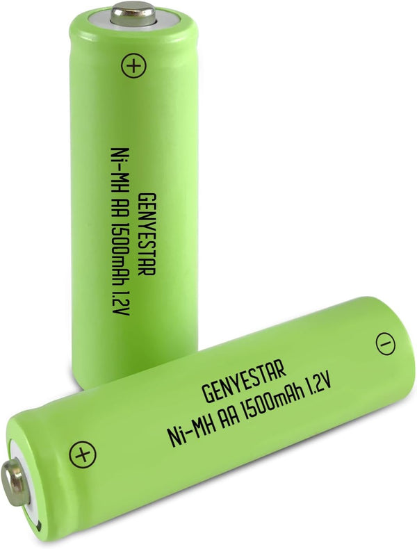Rechargeable AA NIMH 1.2V 1500mAh Batteries, 2 Pack, Pre-Charged for Solar Light, Remotes, Flashlight, Toys